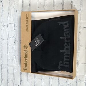 Timberland reversible hat and scarf set black and gray OS